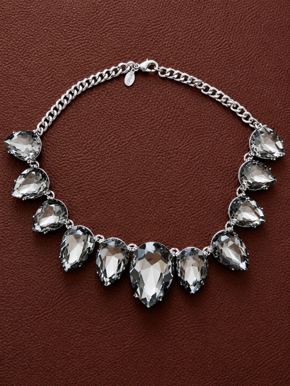 Express Silver-Tone Smoky Crystal Statement Bib Necklace